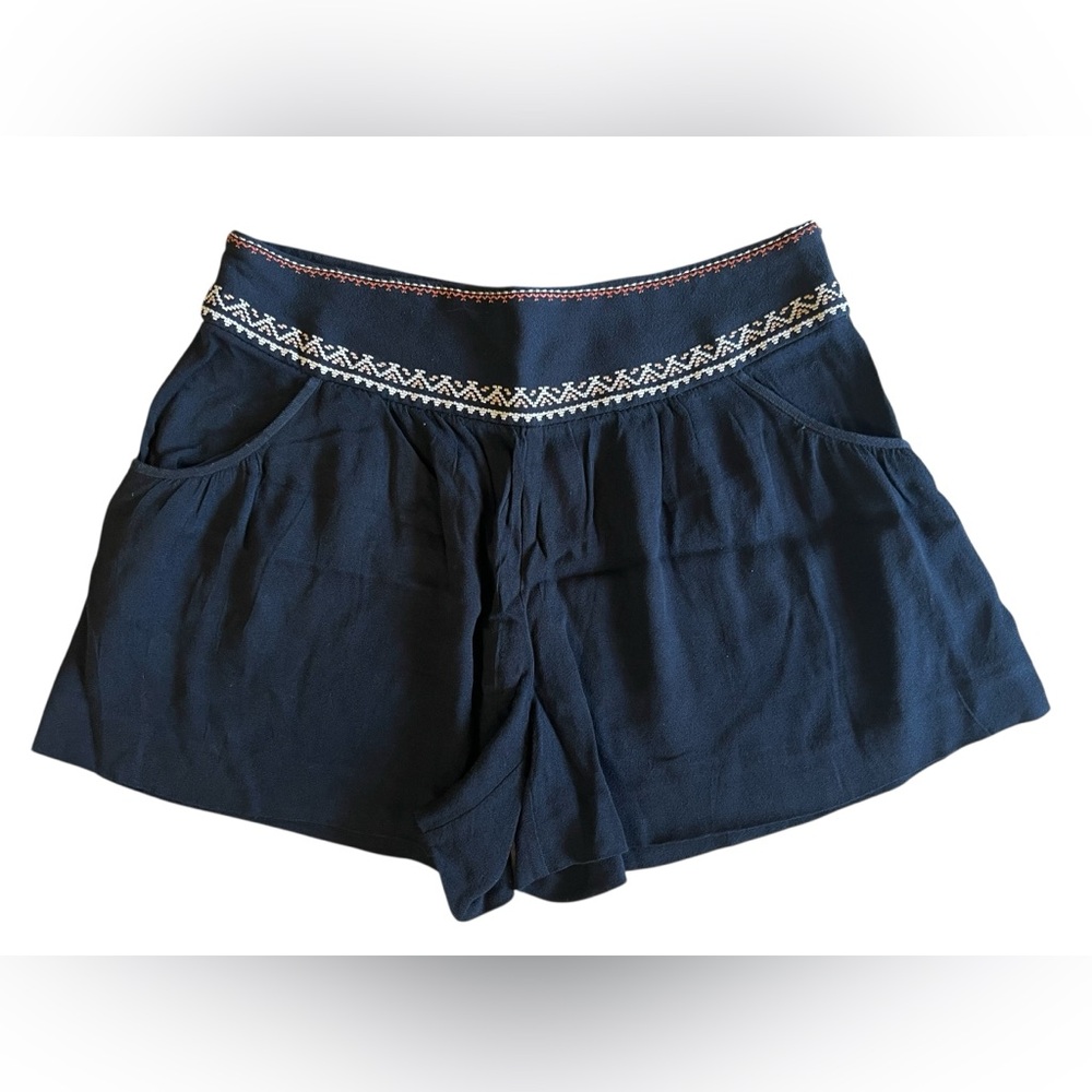 Anthropologie x Elevenses $88 Embroidered Black Flowy Boho Shorts Festival Sz 4